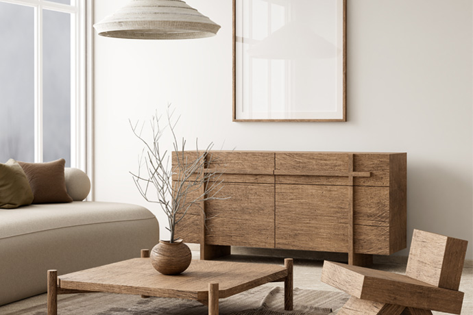 Minimalist living area with natural hues