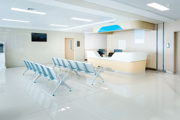 Reception area with steel chair