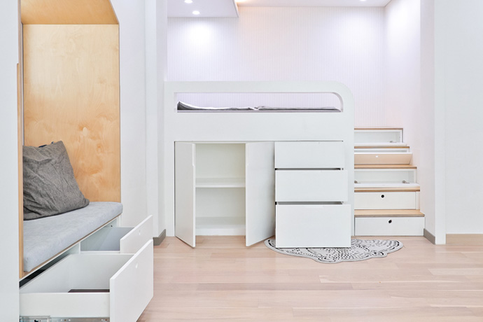 Bedroom with built in storage