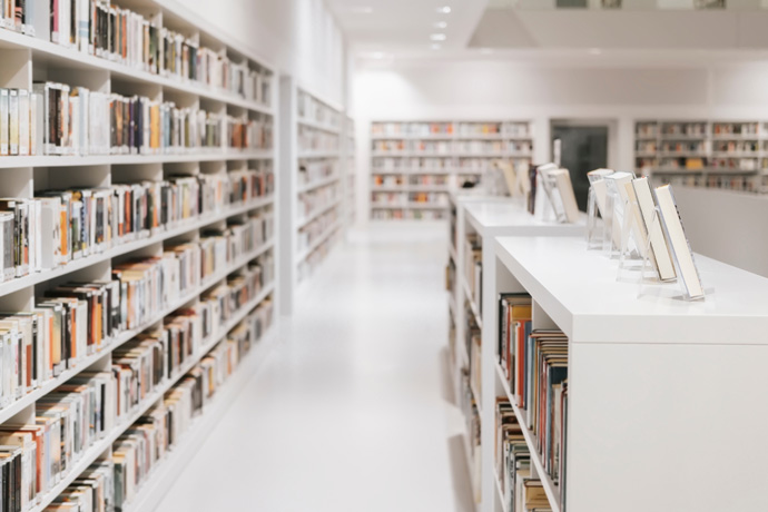 an empty library filled with books