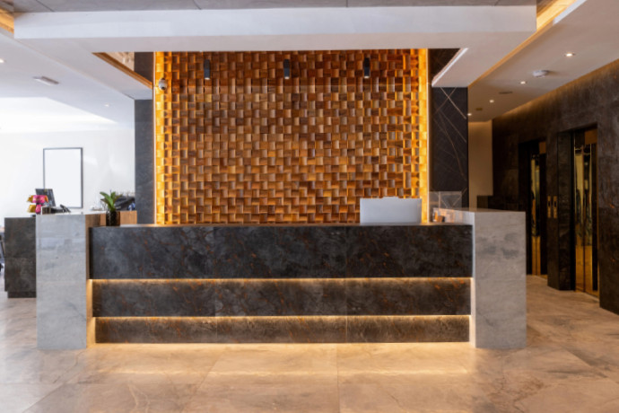Reception desk with integrated lights