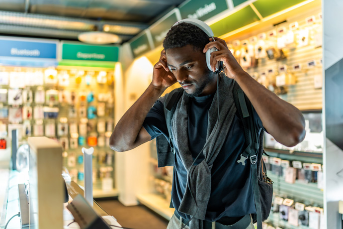 A person trying a headphone