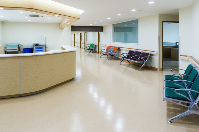 Nurse station with chairs along the hallway