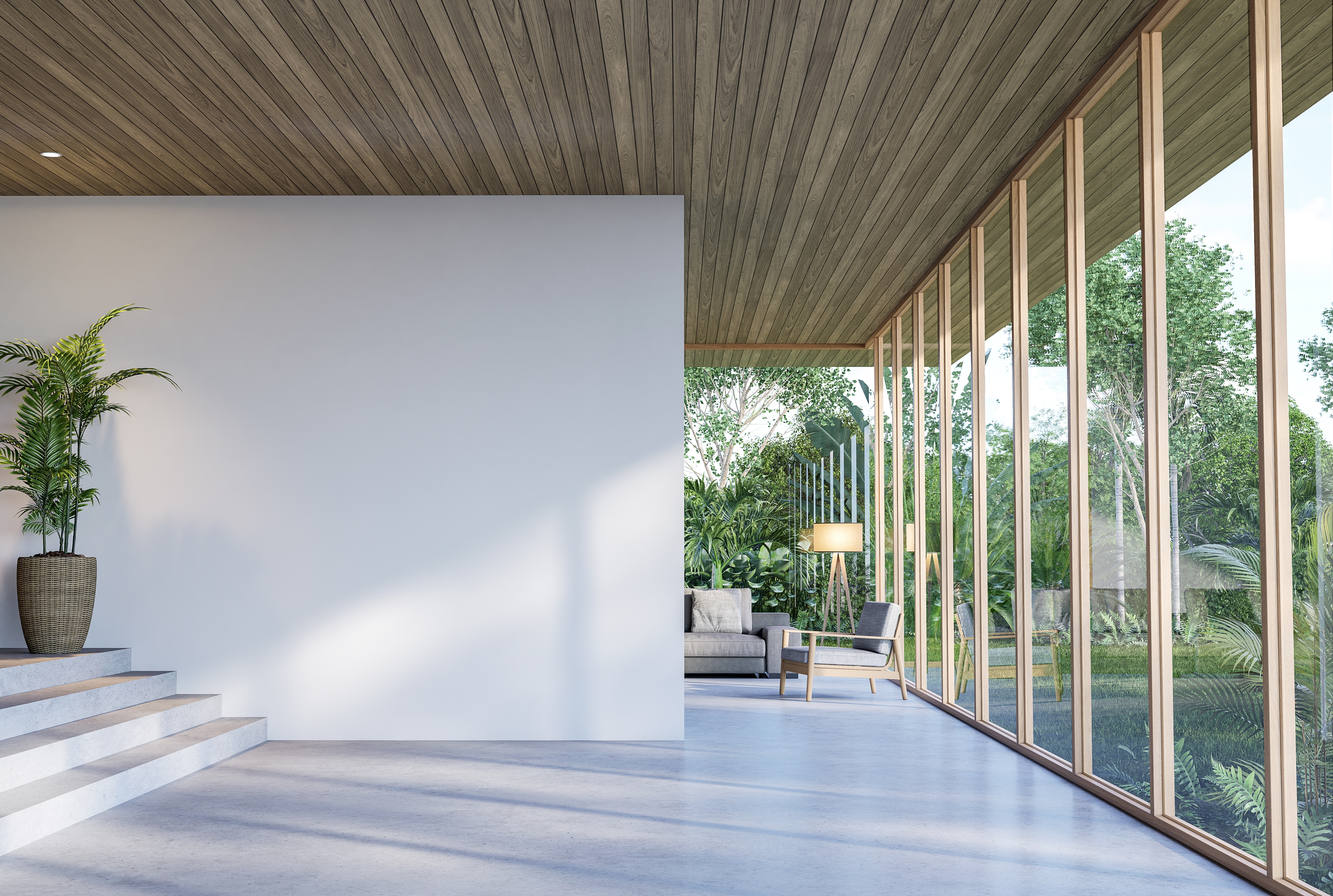 Modern luxury home hallway with polished concrete flooring