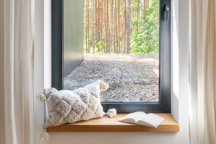 A window seat with a nature view