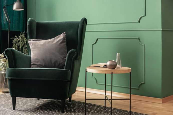 green sofa with side table