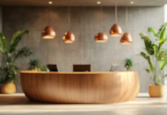 A blurry photo of a reception desk