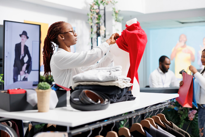 A person checking a piece of clothing