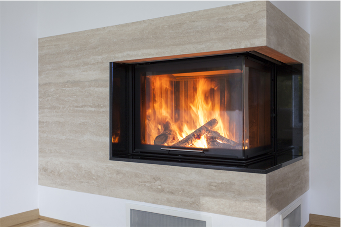 Fireplace enclosed in wood finish
